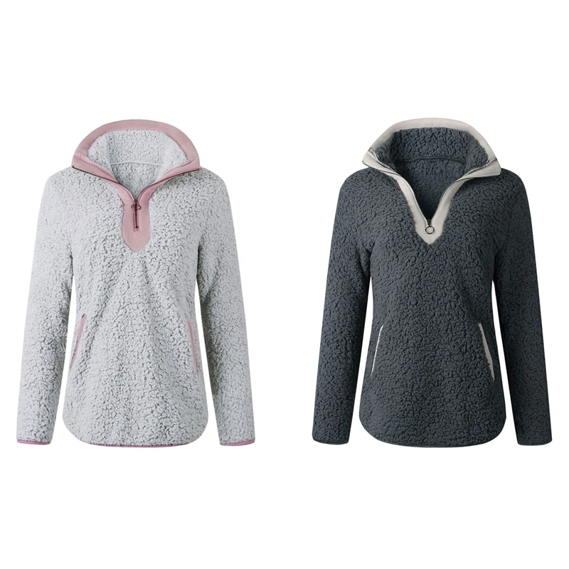 2Pcs Women Sherpa Sweater Teddy Fleece Pullover Half Zipper Sherpa Fleece Tops Female Coat Sweaters S Gray & Dark Gray
2Pcs Women Sherpa Sweater Teddy Fleece Pullover Half Zipper Sherpa Fleece Tops Female Coat Sweaters S Gray & Dark Gray