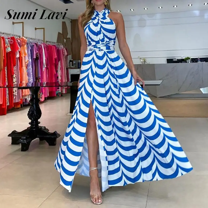 Sexy Cross Halter Waisted Bikini Dress Summer Sleeveless Long Beach Dress Elegant Women Print Backless Side Slit Dress Cover-Ups
Sexy Cross Halter Waisted Bikini Dress Summer Sleeveless Long Beach Dress Elegant Women Print Backless Side Slit Dress Cover-Ups