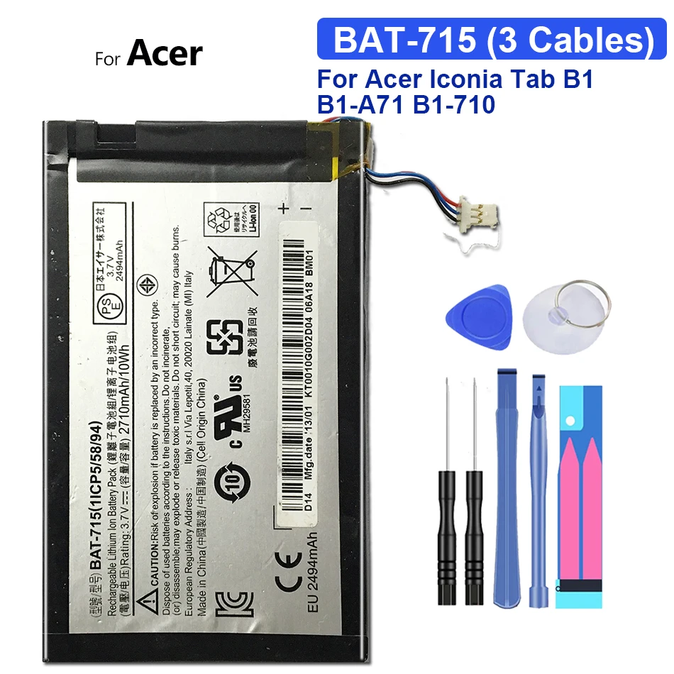 Аккумулятор для планшета Acer Iconia Tab B1, B1-A71 2710 мАч BAT-715 (версия с 3 кабелями) с трековым кодом
Аккумулятор для планшета Acer Iconia Tab B1, B1-A71 2710 мАч BAT-715 (версия с 3 кабелями) с трековым кодом