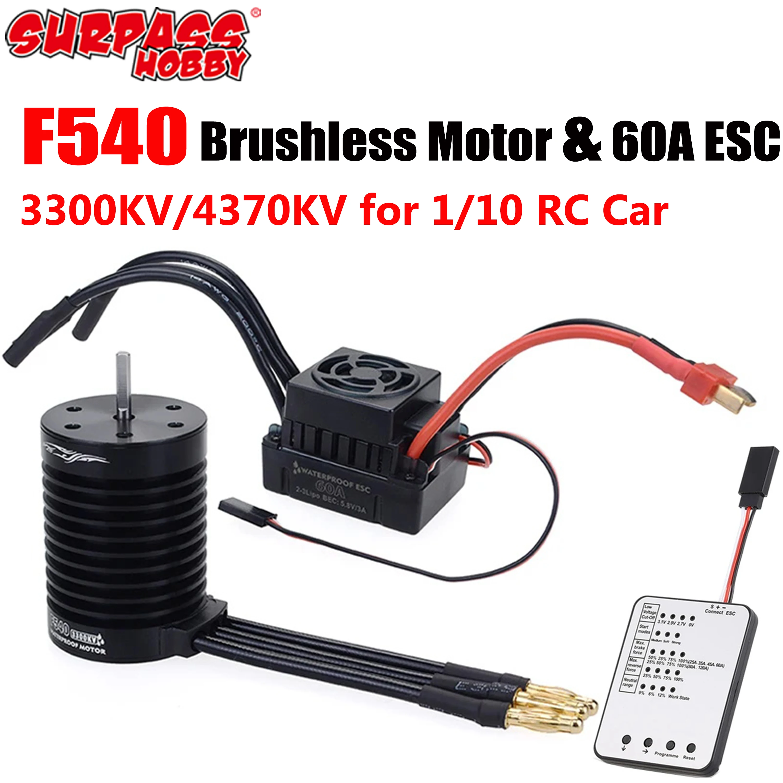 

Surpass Hobby F540 3300KV 4370KV Waterproof Brushless Motor with 60A ESC Combo for 1/10 RC Car Traxxas Off-Road Wltoys