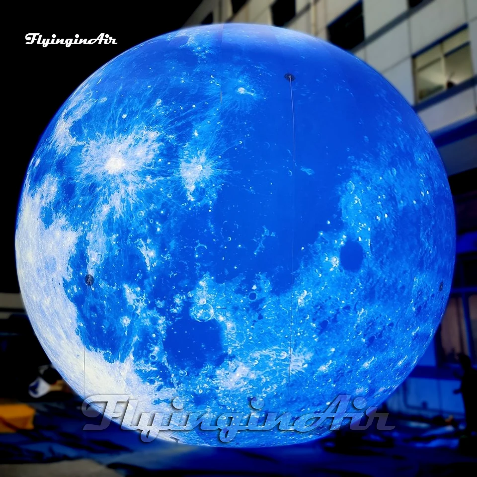 

Beautiful Large Illuminated Blue Inflatable Moon Balloon Giant Sphere Air Blow Up Planet Ball With LED Light For Party Event