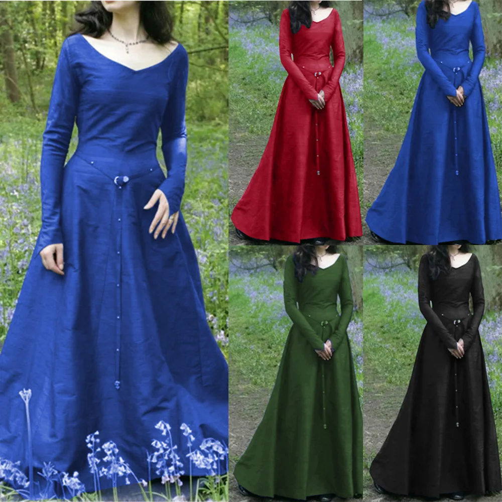 

Vintage Women Medieval Dress Palace Royal Clothing Costumes Carnival Party Cosplay Costume Middle Ages Retro Style Long Dresses