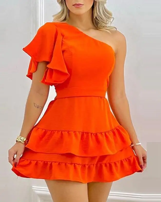 Sweet Ruffle Hem Casual A Line Mini Dress for Women Summer One Shoulder Short Sleeve Plain Daily Fashion Sexy Babe Dresses
Sweet Ruffle Hem Casual A Line Mini Dress for Women Summer One Shoulder Short Sleeve Plain Daily Fashion Sexy Babe Dresses