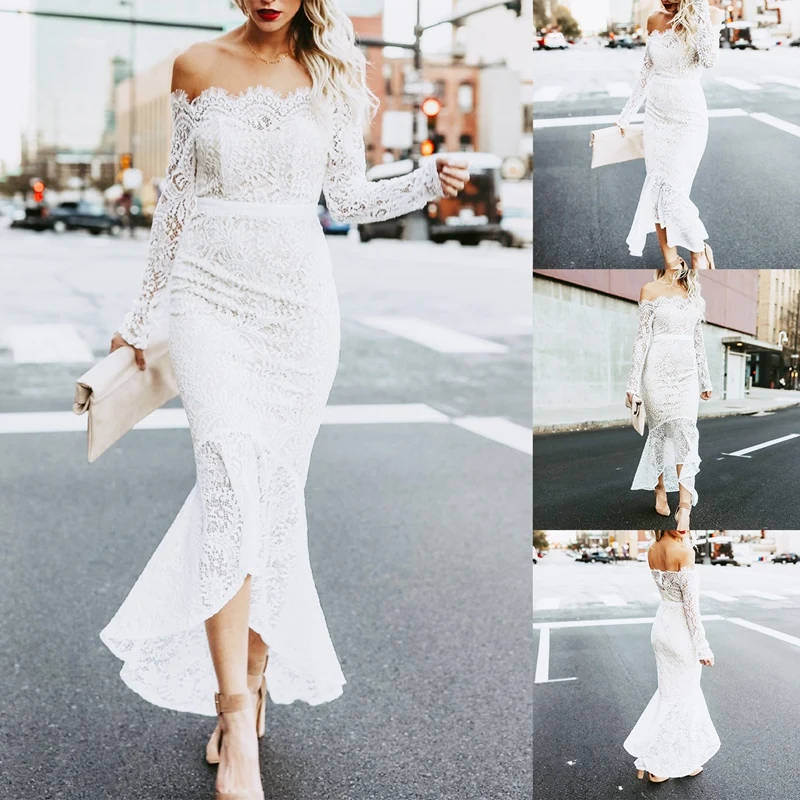 Women's Sexy Floral Lace Long Sleeve Off Shoulder Wedding Bodycon Pencil Maxi Dress
Women's Sexy Floral Lace Long Sleeve Off Shoulder Wedding Bodycon Pencil Maxi Dress