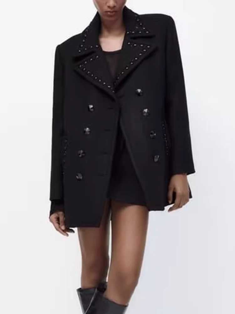 TRAF Winter 2022 Women Black Rivet Decorate Woolen Coat Warm Thick Elegant Solid Long Sleeve Outerwear Female Overcoat XX9015
TRAF Winter 2022 Women Black Rivet Decorate Woolen Coat Warm Thick Elegant Solid Long Sleeve Outerwear Female Overcoat XX9015