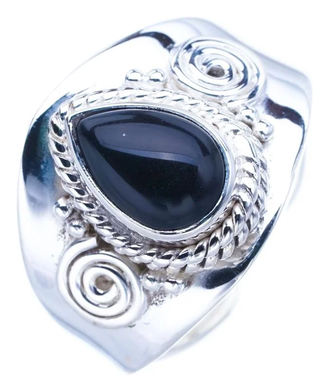 

StarGems Natural Black Onyx Opening Handmade 925 Sterling Silver Ring 7.25 F0502