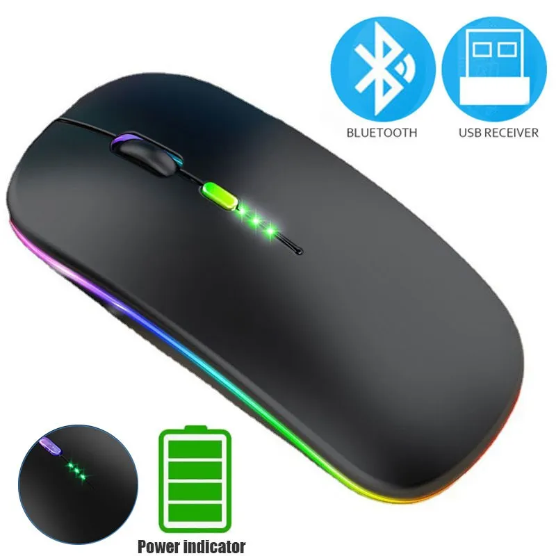 

2023 new Bluetooth 5.0 Wireless Mouse For Laptop Computer PC Gaming Mouse 2.4GHz With USB Rechargeable RGB Light Power Indicator