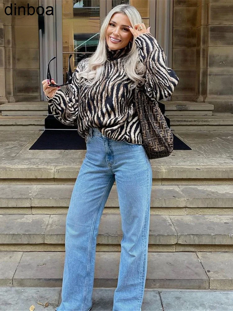 Dinboa-women Streetwear Animal Pattern Jacquard Y2kturtleneck Sweater Top Ladies Loose Fashion Knitted Pullover Tops Female 
Dinboa-women Streetwear Animal Pattern Jacquard Y2kturtleneck Sweater Top Ladies Loose Fashion Knitted Pullover Tops Female