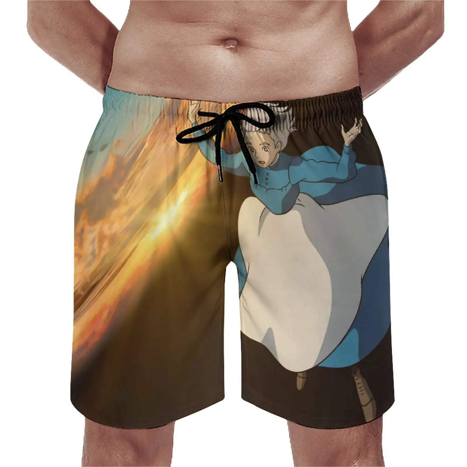 

Howls Moving Castle Gym Shorts Summer Sophie Falling Down Running Board Short Pants Male Quick Dry Casual Plus Size Beach Trunks