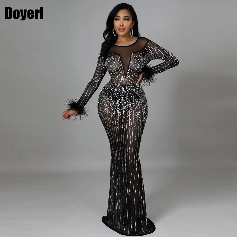 Sparkly Rhinestone Party Dress Women Sexy Elegant Evening Dress Long Sleeve Luxury Mesh See Through Bodycon Birthday Dress Robe
Sparkly Rhinestone Party Dress Women Sexy Elegant Evening Dress Long Sleeve Luxury Mesh See Through Bodycon Birthday Dress Robe