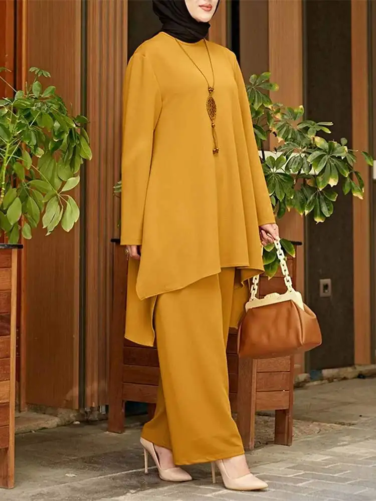 ZANZEA Soild Autumn Muslim Sets Elegant Women Irregular Tops Casual Wide Leg Pants Suits Turkish Blouses Fashion Urban Tracksuit
ZANZEA Soild Autumn Muslim Sets Elegant Women Irregular Tops Casual Wide Leg Pants Suits Turkish Blouses Fashion Urban Tracksuit