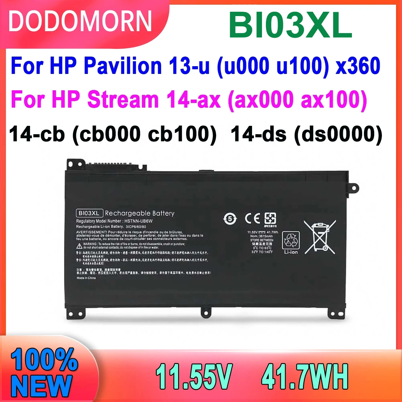 Аккумулятор DODOMORN ON03XL BI03XL для ноутбука HP Stream 14-ax (ax000 ax100) 14-cb (cb000 cb100) 14-ds (ds0000), высокое качество
Аккумулятор DODOMORN ON03XL BI03XL для ноутбука HP Stream 14-ax (ax000 ax100) 14-cb (cb000 cb100) 14-ds (ds0000), высокое качество