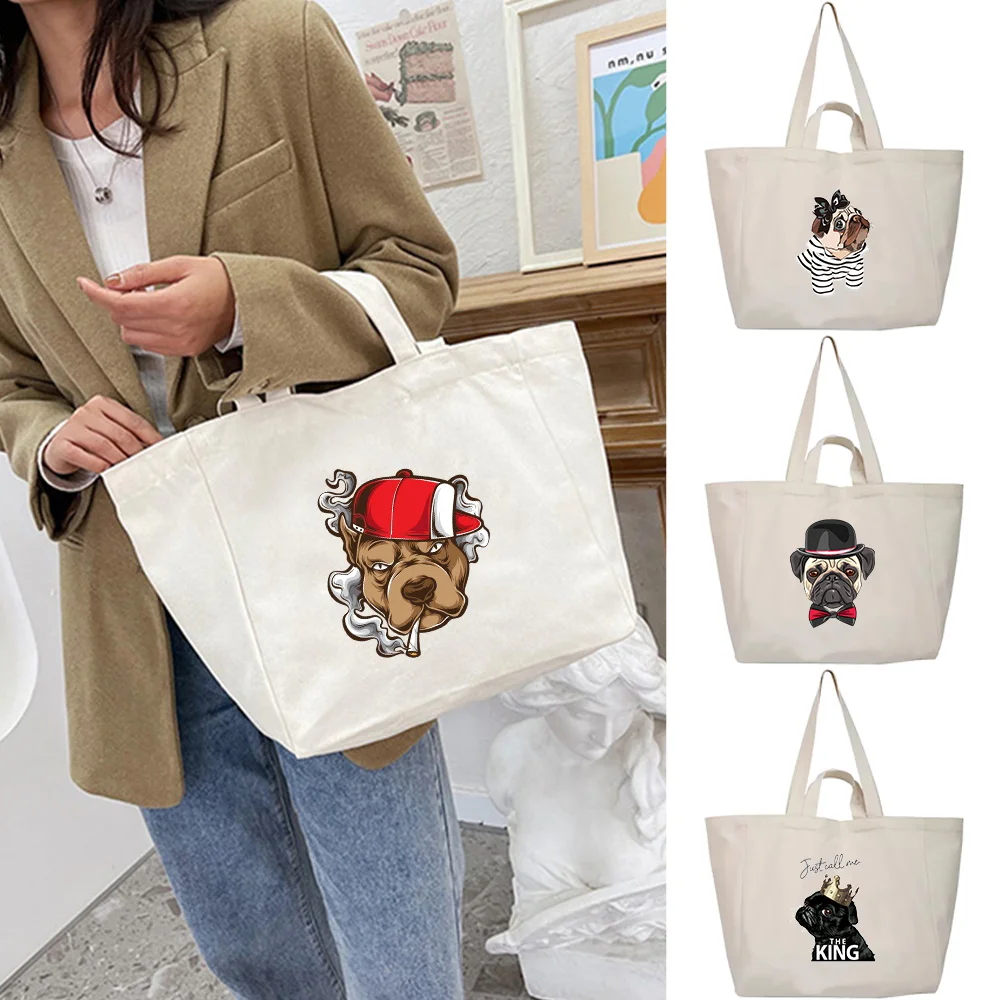 

Shopping Bag Shoulder Bags Handbag Women Canvas Casual Travel Storage Packet Portable Foldable Tote Pouch Dog Print Shopper Pack