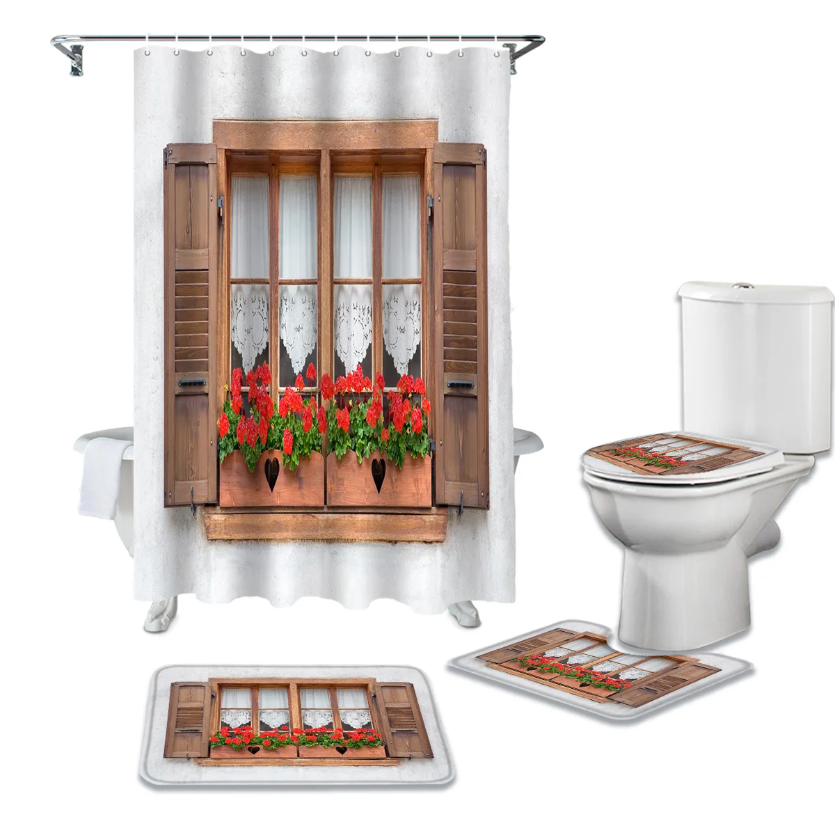 Деревянная занавеска для душа в винтажном стиле с принтом красных цветов
Деревянная занавеска для душа в винтажном стиле с принтом красных цветов