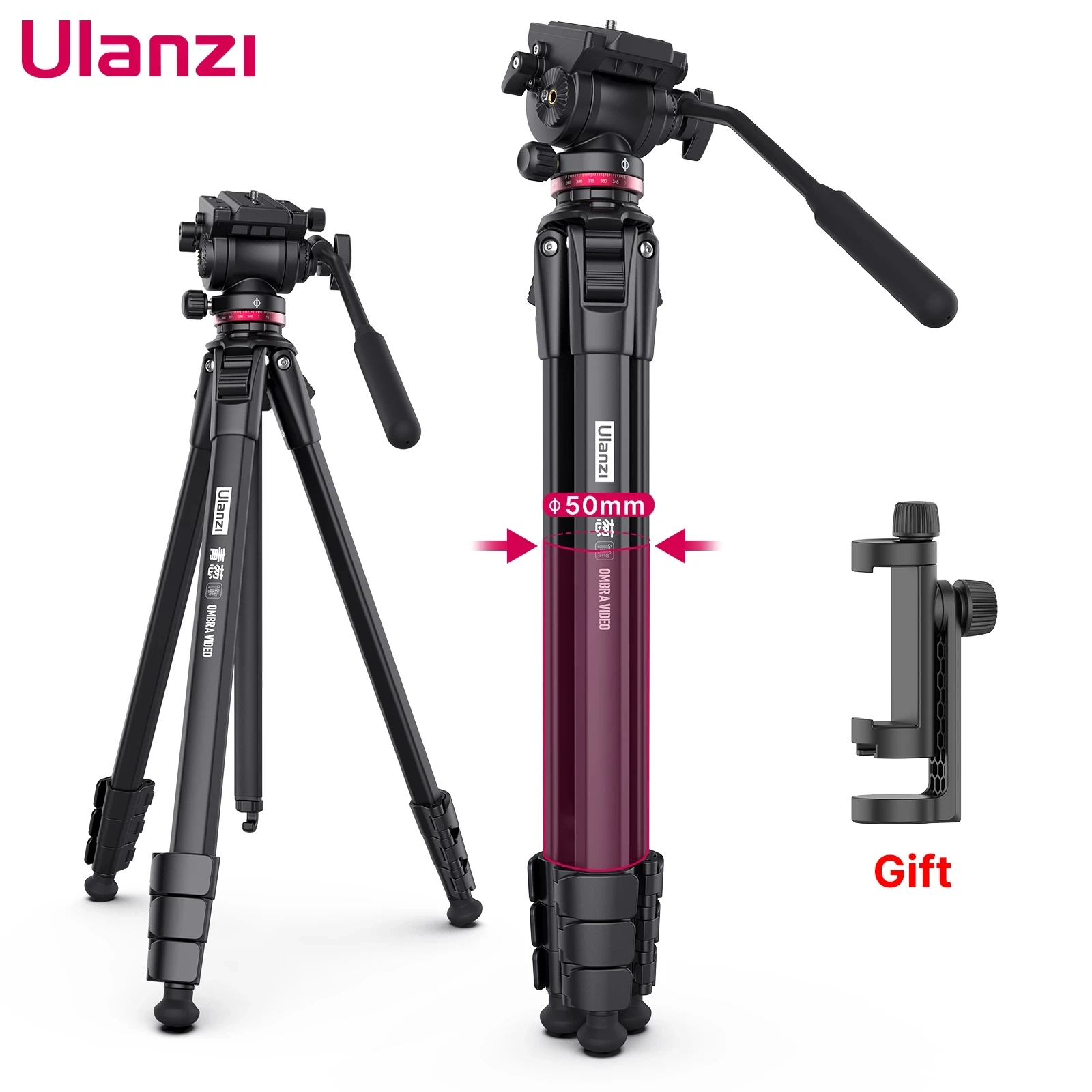 

Ulanzi OMBRA 1.6M Video Travel Tripod 360° Panorama Fluid Drag Pan Tripod Max Load 6KG Arca Swiss Plate for DSLR Camera