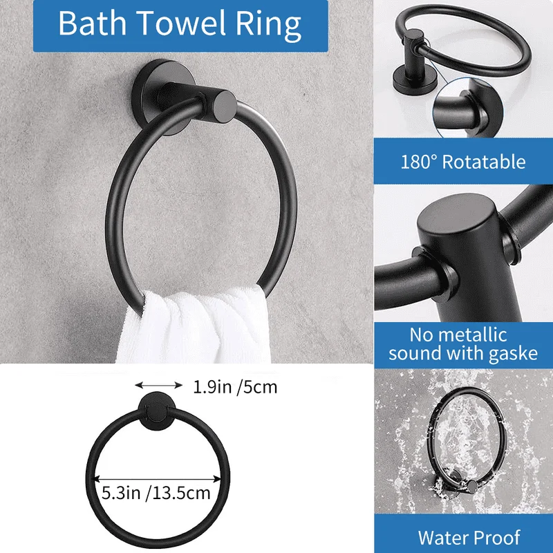 

Набор аксессуаров, набор из 4 предметов для ванной комнаты включает полотенцесушитель 24 дюйма, держатель для туалетной бумаги, кольцо для полотенца, крючок для халата, матовый черный