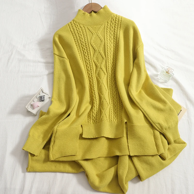 Warm Turtleneck Split Sweater Oversized Loose Drop Sleeve Cashmere Sweater Tracksuits Knitted Wide Leg Pants Suits Two piece set
Warm Turtleneck Split Sweater Oversized Loose Drop Sleeve Cashmere Sweater Tracksuits Knitted Wide Leg Pants Suits Two piece set