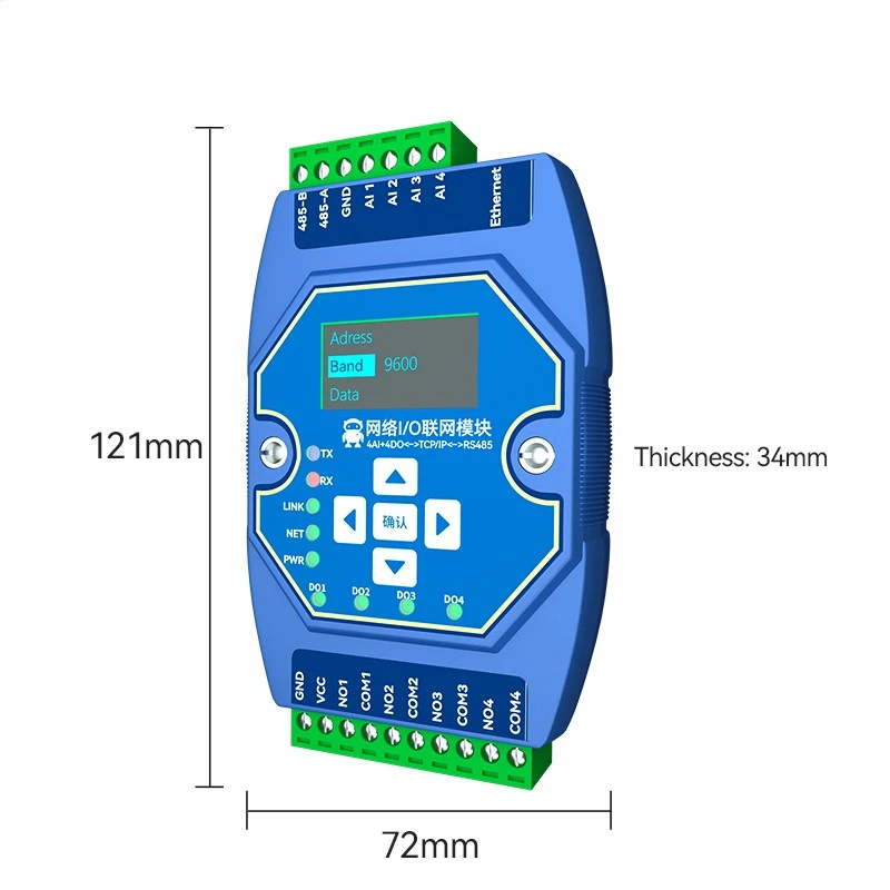 Ethernet I/0 Networking Module 4AI 4DO ModBus Protocol RS485 RJ45 Network Port CDEBYTE ME31-XAAX0440 Ethernet Networking Module
Ethernet I/0 Networking Module 4AI 4DO ModBus Protocol RS485 RJ45 Network Port CDEBYTE ME31-XAAX0440 Ethernet Networking Module