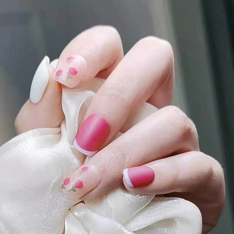 24pcs Press on False Nails Tulip Decal Fake Nails Short Square Head Art Full Cover Artificial Short Nail Tips With Wearing Tools
24pcs Press on False Nails Tulip Decal Fake Nails Short Square Head Art Full Cover Artificial Short Nail Tips With Wearing Tools
