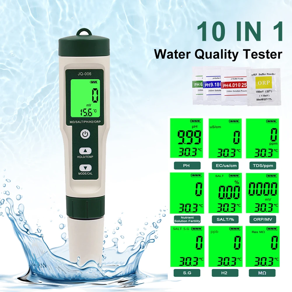 1Pc 10 In 1 Water Quality Tester PH/TDS/EC/SALT/TEMP/S.G/ORP/H2/Fertile/Resistivity Tester Pen For Aquarium Swimming Pool Tools
1Pc 10 In 1 Water Quality Tester PH/TDS/EC/SALT/TEMP/S.G/ORP/H2/Fertile/Resistivity Tester Pen For Aquarium Swimming Pool Tools