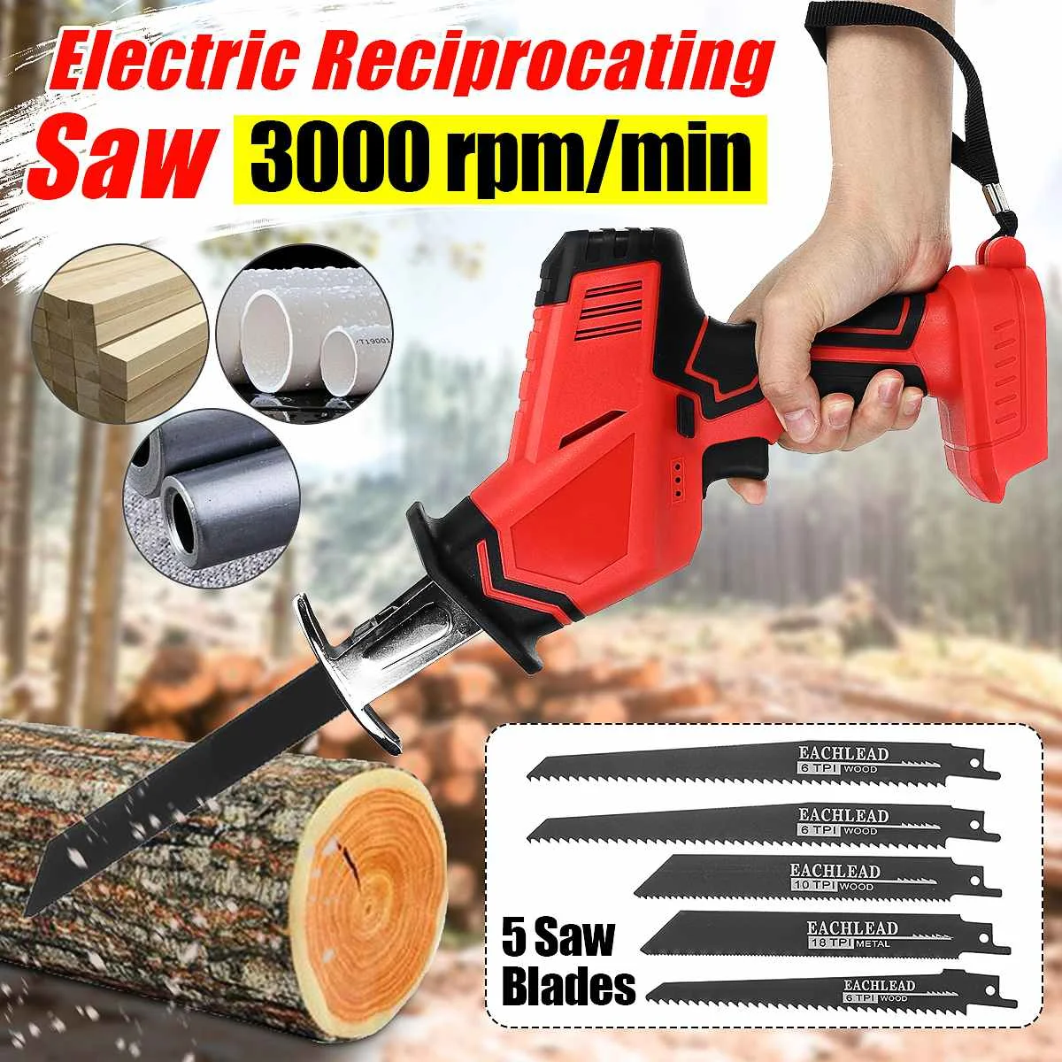 18V 3000RPM Cordless Electric Reciprocating Saw High Speed Metal Wood Cutting Tool Electric Saw For Makita 18V Battery
18V 3000RPM Cordless Electric Reciprocating Saw High Speed Metal Wood Cutting Tool Electric Saw For Makita 18V Battery