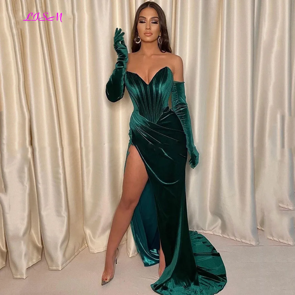 Emerald Green Velour Prom Dresses Sexy High Slit Mermaid Evening Dress Winter Long Velvet Party Gowns Robe de Soiree
Emerald Green Velour Prom Dresses Sexy High Slit Mermaid Evening Dress Winter Long Velvet Party Gowns Robe de Soiree