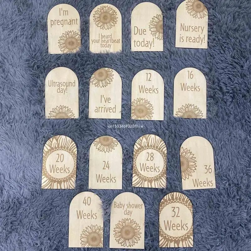 

15 Pcs/Set Baby Wooden Milestone Cards Pregnancy Memorial Card Weeks Recording Birth Anniversary Cards Gifts