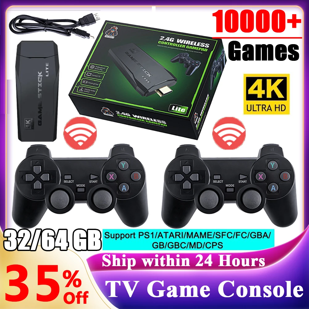 Lite 4K HD Video Game Stick Handheld Game Console Wireless Retro TV Video Gaming Console Gamepad Game Player for PS1/FC/GBA
Lite 4K HD Video Game Stick Handheld Game Console Wireless Retro TV Video Gaming Console Gamepad Game Player for PS1/FC/GBA