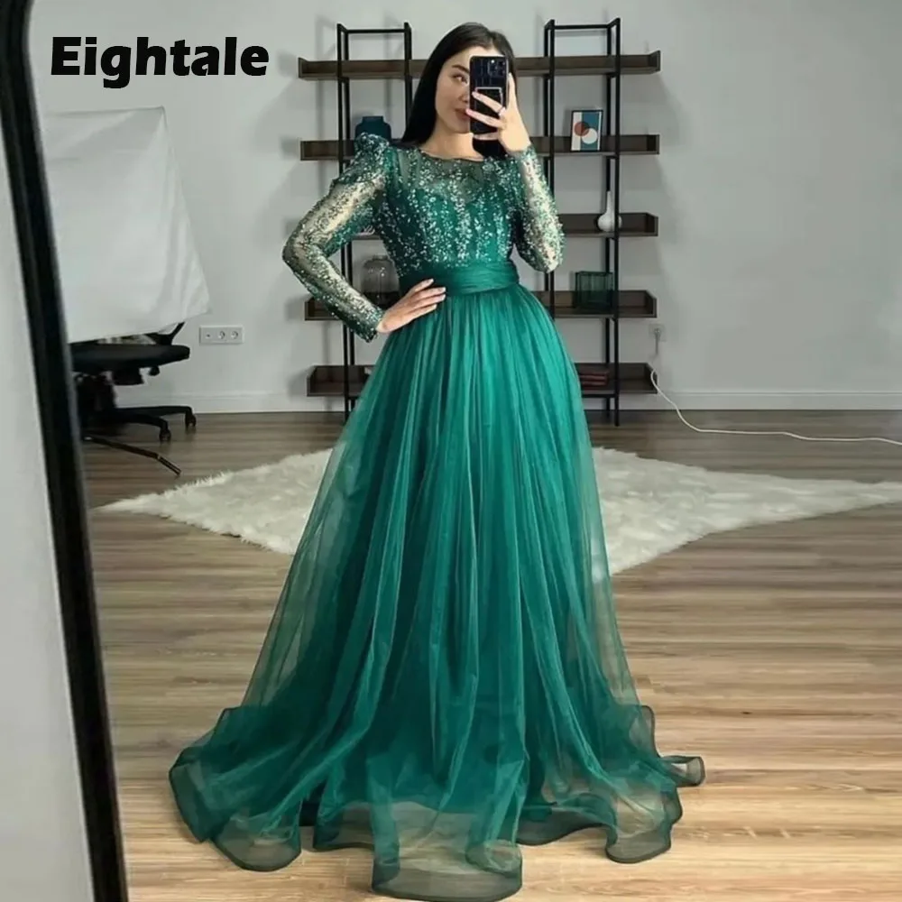 Eightale Emerald Green Prom Dress Beaded Long Sleeves Tulle A-Line Arabic Evening Gown Formal Occasion Dresses
Eightale Emerald Green Prom Dress Beaded Long Sleeves Tulle A-Line Arabic Evening Gown Formal Occasion Dresses