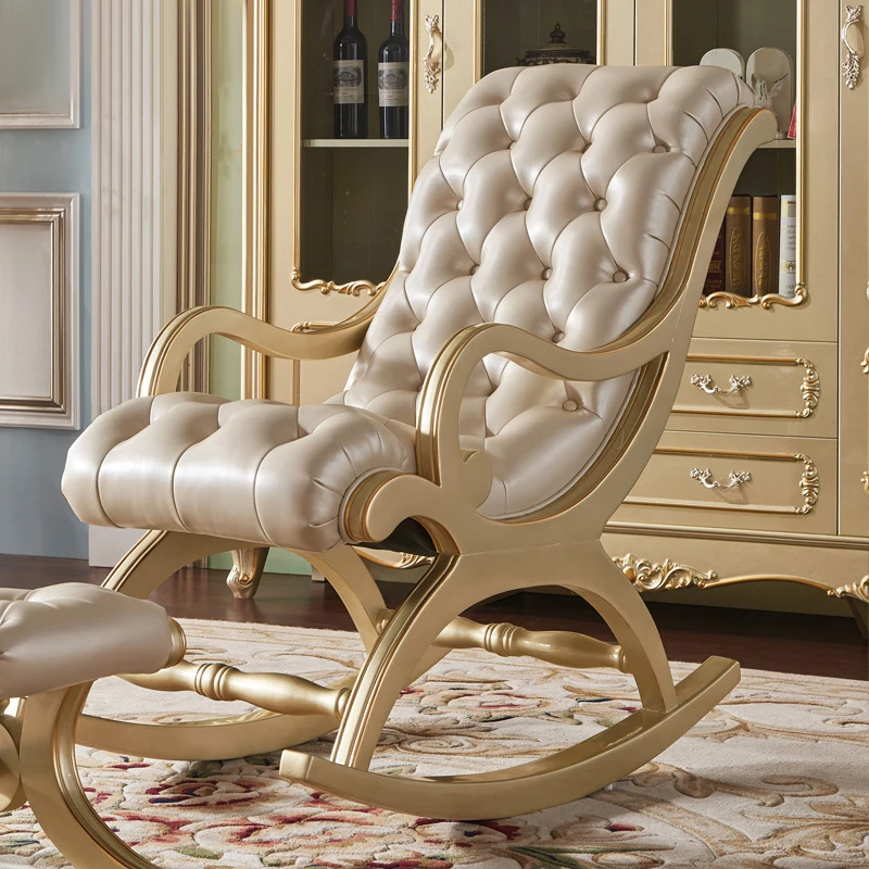 European solid wood leather rocking chair reclining chair balcony leisure lunch break chair bedroom furniture European rocking c
European solid wood leather rocking chair reclining chair balcony leisure lunch break chair bedroom furniture European rocking c