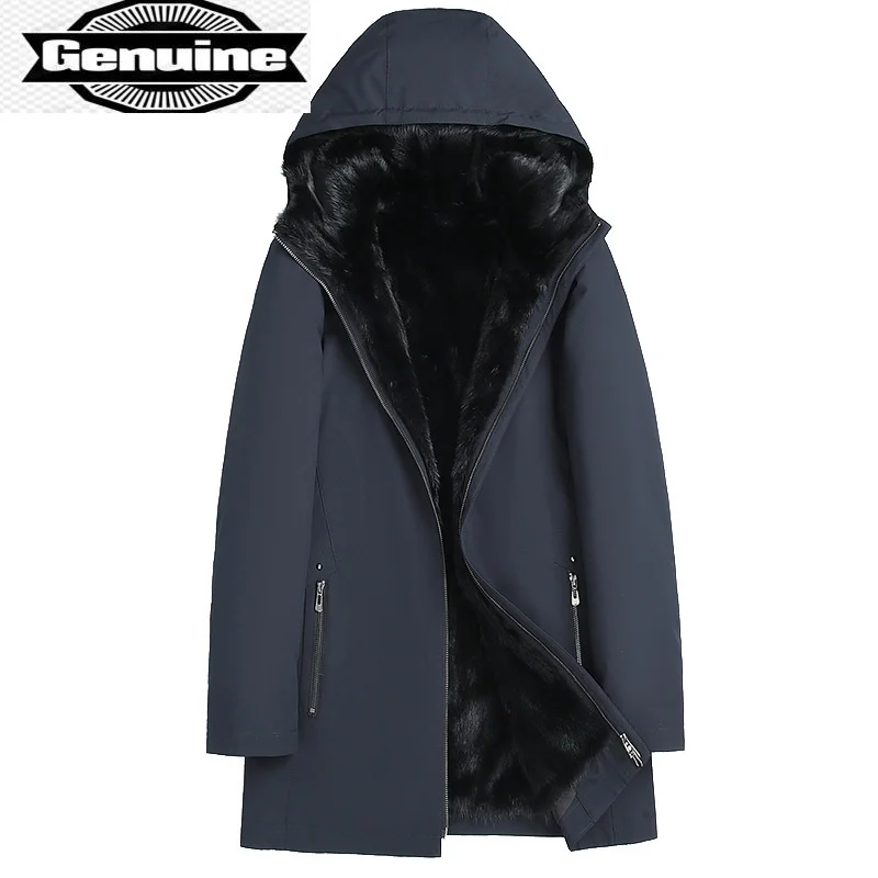 

Куртка мужская с подкладкой из натурального меха норки, теплая парка средней длины с капюшоном, верхняя одежда в Корейском стиле, SQQ917, для зимы