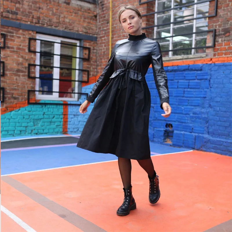 Casual Belt Pu Leather Line Party Ladies Long Sleeve Half High Collar Elegant Solid High Waist Black Winter Dress
Casual Belt Pu Leather Line Party Ladies Long Sleeve Half High Collar Elegant Solid High Waist Black Winter Dress