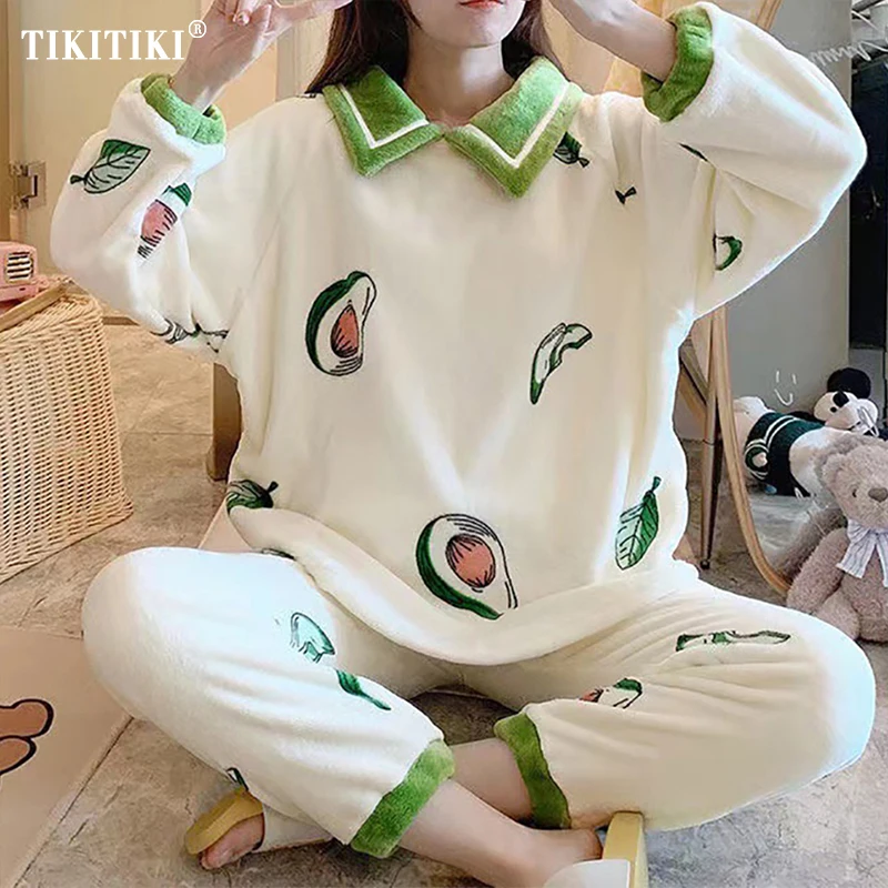 Зимняя бархатная Пижама кораллового цвета, женский милый пижамный комплект с мультяшным рисунком, утепленная теплая Домашняя одежда, пижама, одежда для сна, костюм 
Зимняя бархатная Пижама кораллового цвета, женский милый пижамный комплект с мультяшным рисунком, утепленная теплая Домашняя одежда, пижама, одежда для сна, костюм