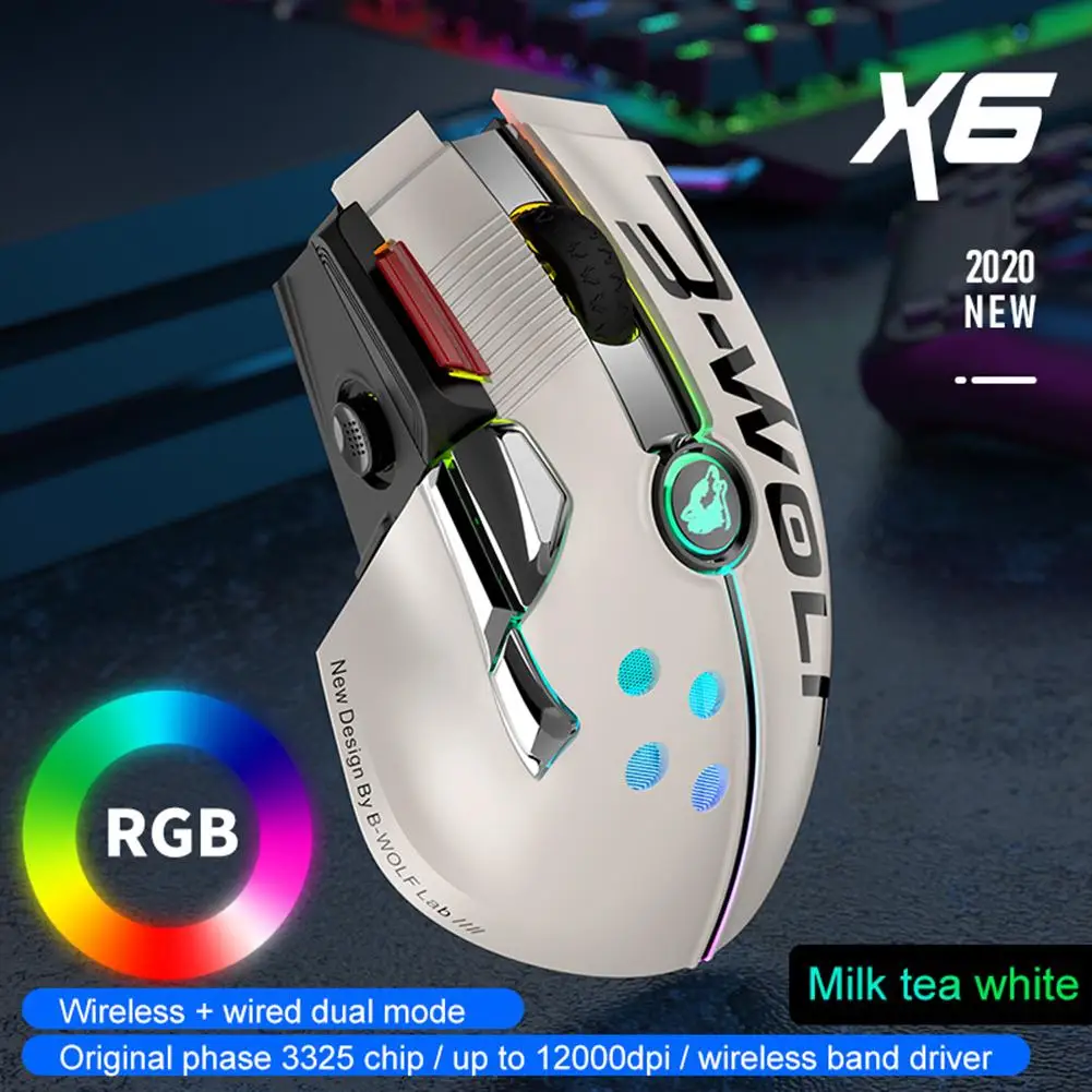 

Беспроводная Проводная Механическая мышь X6, перезаряжаемая мышь RGB 12000 точек/дюйм 2,4 ГГц, джойстик, игровая мышь для ПК, игровых ноутбуков