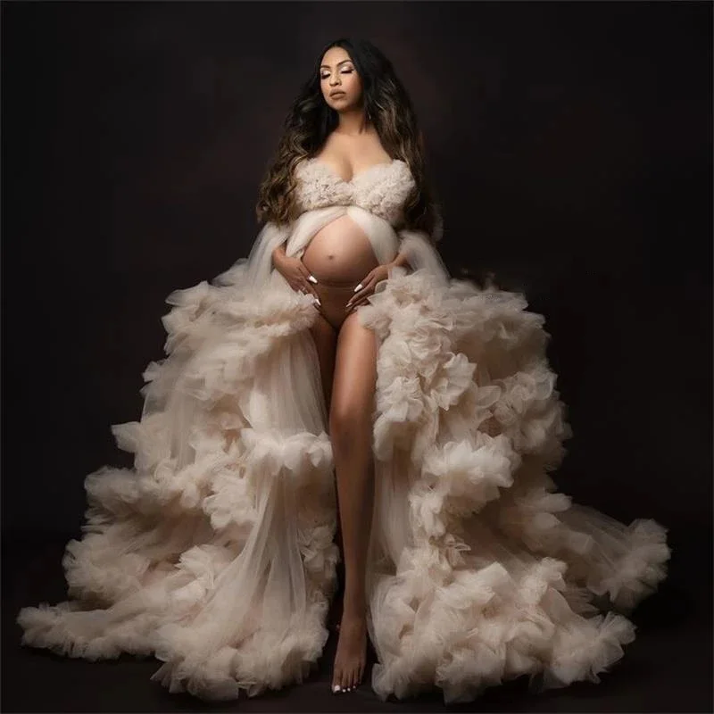 Elegant Maternity Gown for Photoshoot or Babyshower Front Open Tulle Maternity Dresses Ruffle Long Pregnancy Dress Customized
Elegant Maternity Gown for Photoshoot or Babyshower Front Open Tulle Maternity Dresses Ruffle Long Pregnancy Dress Customized
