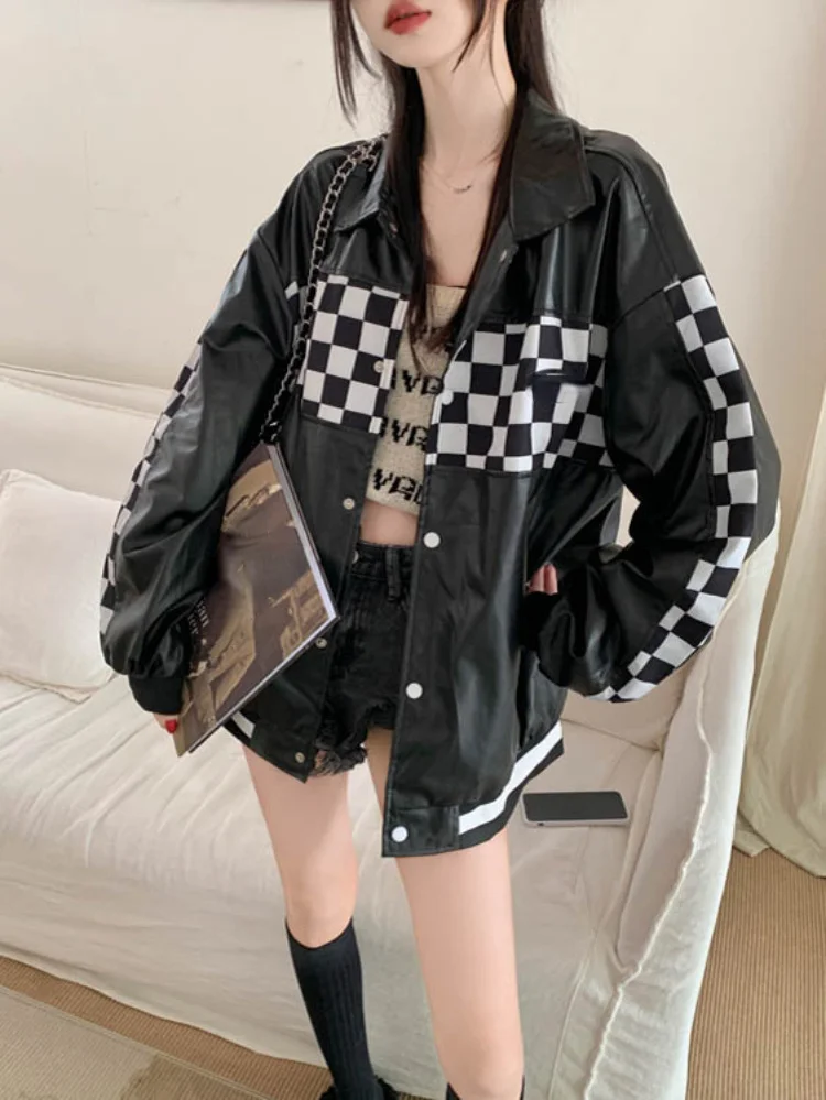2023 Harajuku Y2k Aesthetic Vintage PU Leather Jacket Women Checkerboard Baseball Fashion Jacket Loose Female Punk Vintage Coat
2023 Harajuku Y2k Aesthetic Vintage PU Leather Jacket Women Checkerboard Baseball Fashion Jacket Loose Female Punk Vintage Coat