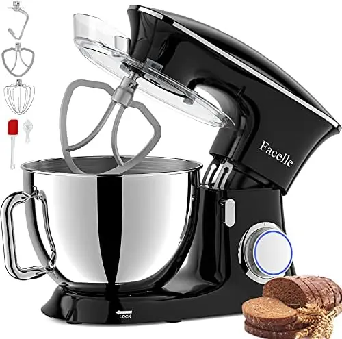 

Mixer, 8.5 Quart Mixer, 660W 6-Speed Tilt- Kitchen Food Mixer with Beater, Dough Hook and Wire Whip, Black