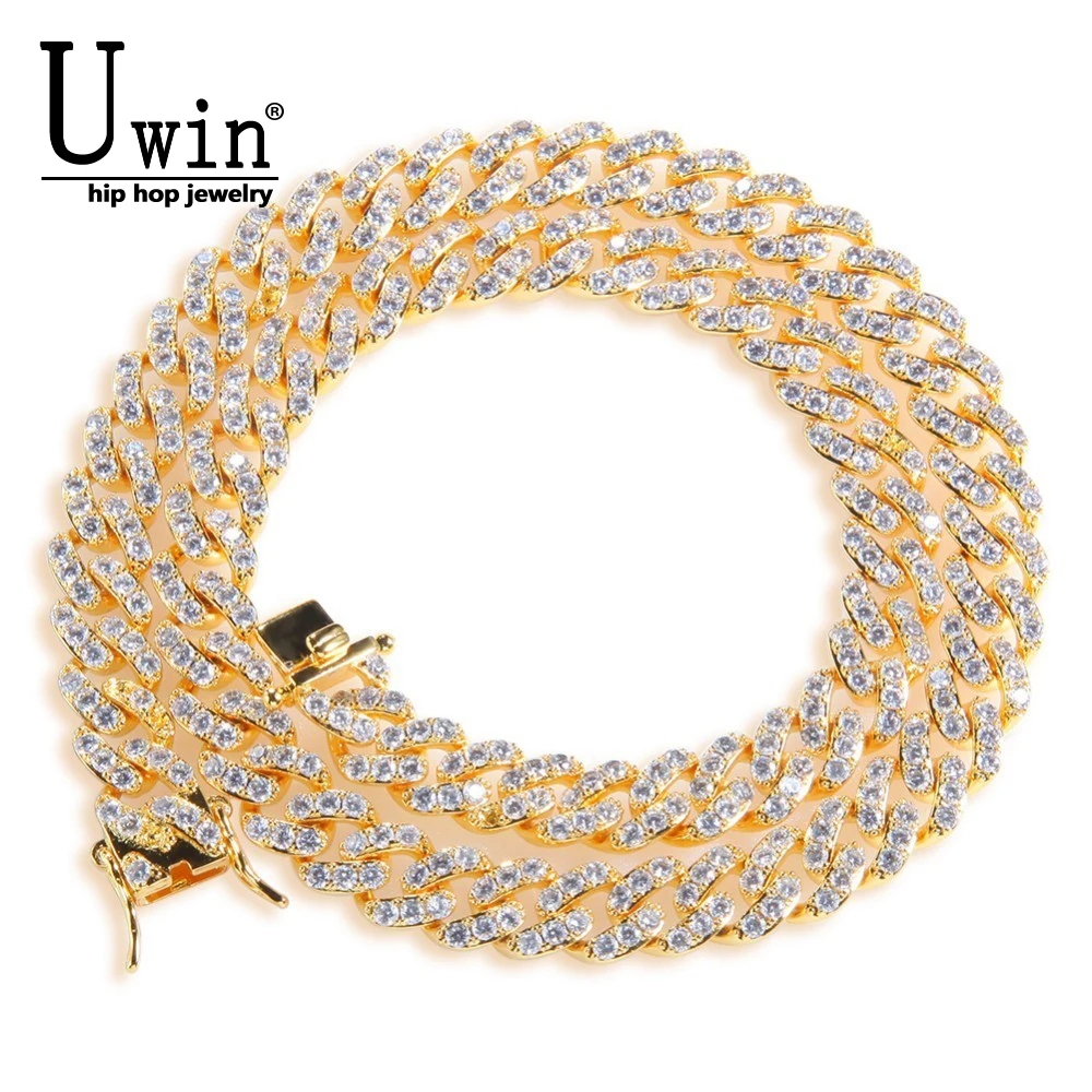

Uwin CZ Punk Choker 9mm Iced Out Cuban Chian Fashion Gold Color Necklace Men HipHop Jewelry For Gift