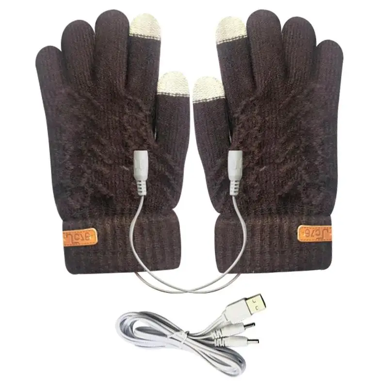 

USB Heating Gloves Electric Heated Gloves Full Hands Warmers 5 Fingers Knitted Touchscreen Gloves Winter Warm For Women Men