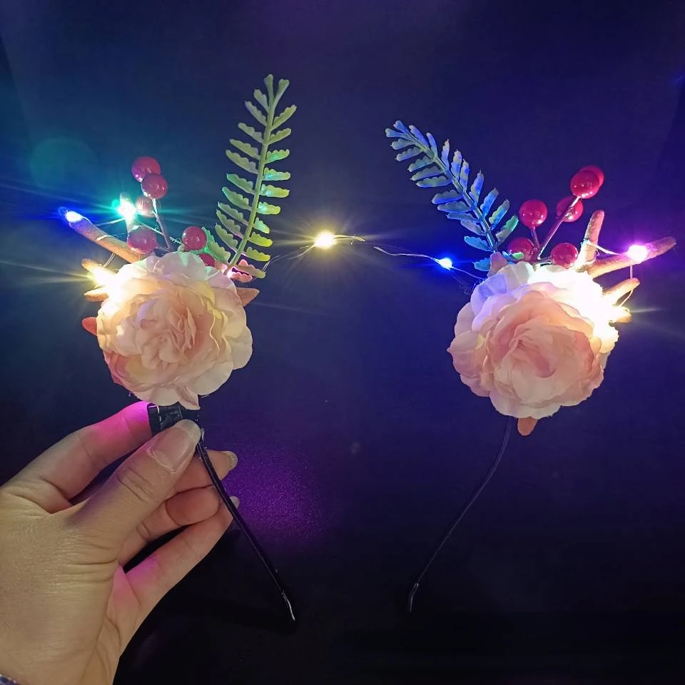 

10pcs LED Lights Reindeer Antlers Headband Deer Ears Flower Hair Hoop Band Party Birthday Gift Christmas navidad