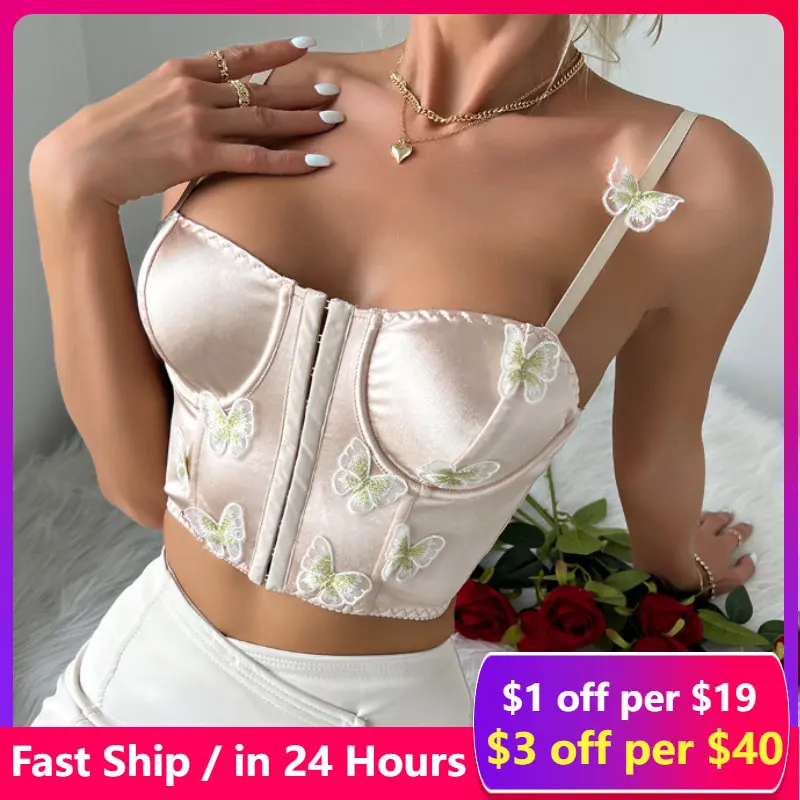 Trend Women Stain Butterfly Appliques Crop Tops Y2K Hook Gothic Fairy Grunge Tank Top Sexy Backless Bralette Corset Top Bustier
Trend Women Stain Butterfly Appliques Crop Tops Y2K Hook Gothic Fairy Grunge Tank Top Sexy Backless Bralette Corset Top Bustier