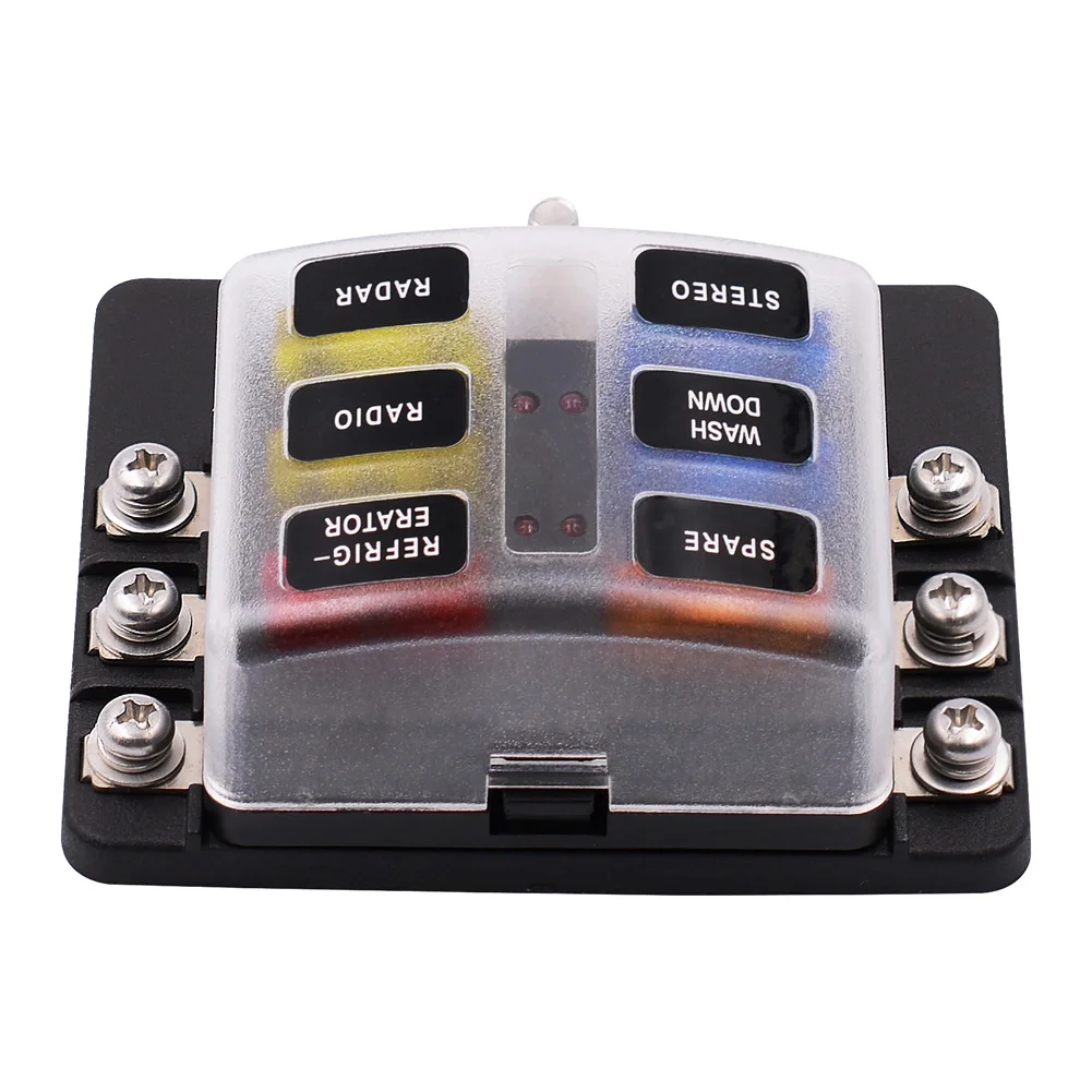 Plastic Cover 6 Ways Blade Fuse Block 12V 32V Fuse Box Holder M5 Stud With LED Indicator Light For Auto Car Marine
Plastic Cover 6 Ways Blade Fuse Block 12V 32V Fuse Box Holder M5 Stud With LED Indicator Light For Auto Car Marine