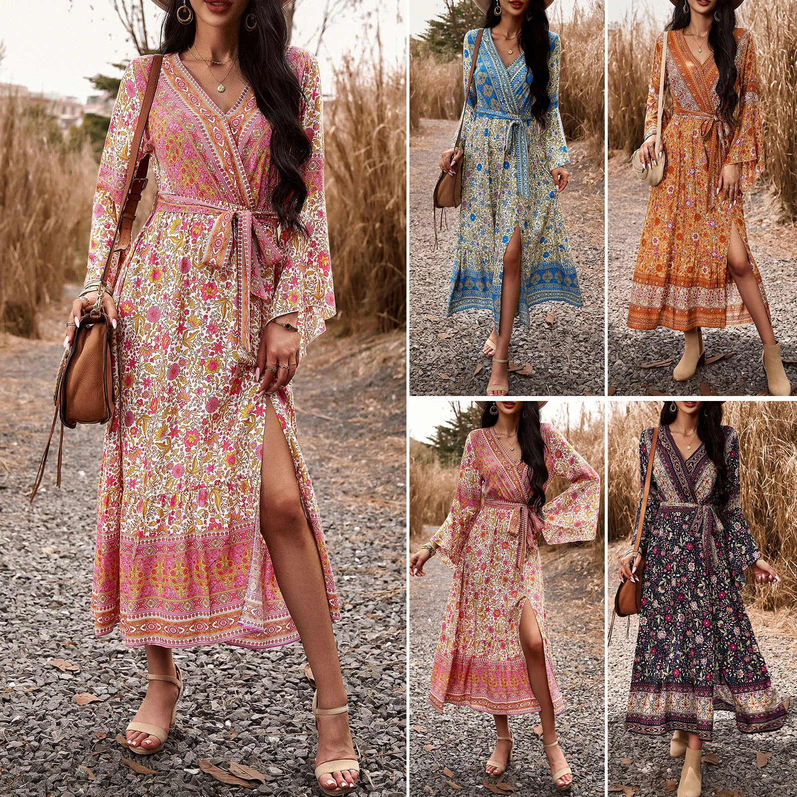 Autumn New Temperament Leisure Printing V-neck A-line Long Dress Loose Bias Slim Fashion and Comfortable
Autumn New Temperament Leisure Printing V-neck A-line Long Dress Loose Bias Slim Fashion and Comfortable