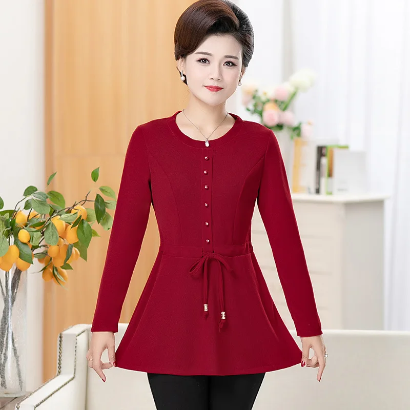 2023 Spring New Women Clothing Middle-Aged Mother Elegant Bottom Shirt Long-Sleeved O Neck Casual Lace-Up Top X158
2023 Spring New Women Clothing Middle-Aged Mother Elegant Bottom Shirt Long-Sleeved O Neck Casual Lace-Up Top X158