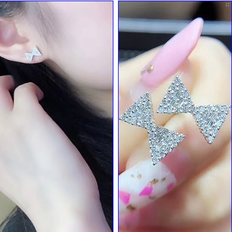 

New Fancy Bow Shaped Stud Earrings with AAA CZ Crystal Temperament Sweet Women's Ear Piercing Accessories Statement Jewelry