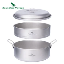 Boundless Voyage 2.2L Titanium Stock Pot & 2L Steamer Outdoor with Lid Soup Pot Kitchen Camping Cookware with Folding Handle