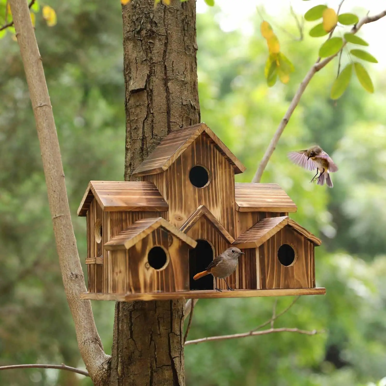 Hanging Wooden Bird House For Outside, 6 Hole Handmade Natural Birdhouse Large Outdoor Shelter Decorate Backyard/courtyard/ X1k2
Hanging Wooden Bird House For Outside, 6 Hole Handmade Natural Birdhouse Large Outdoor Shelter Decorate Backyard/courtyard/ X1k2