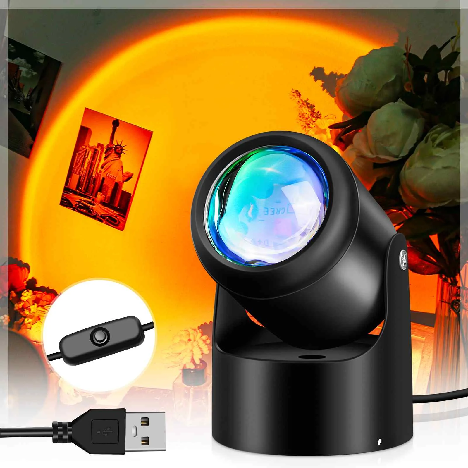Mini USB Sunset Lamp Led Projector Night Light Switch Rainbow Atmosphere Home Bedroom Background Wall Decoration Lighting Gift
Mini USB Sunset Lamp Led Projector Night Light Switch Rainbow Atmosphere Home Bedroom Background Wall Decoration Lighting Gift