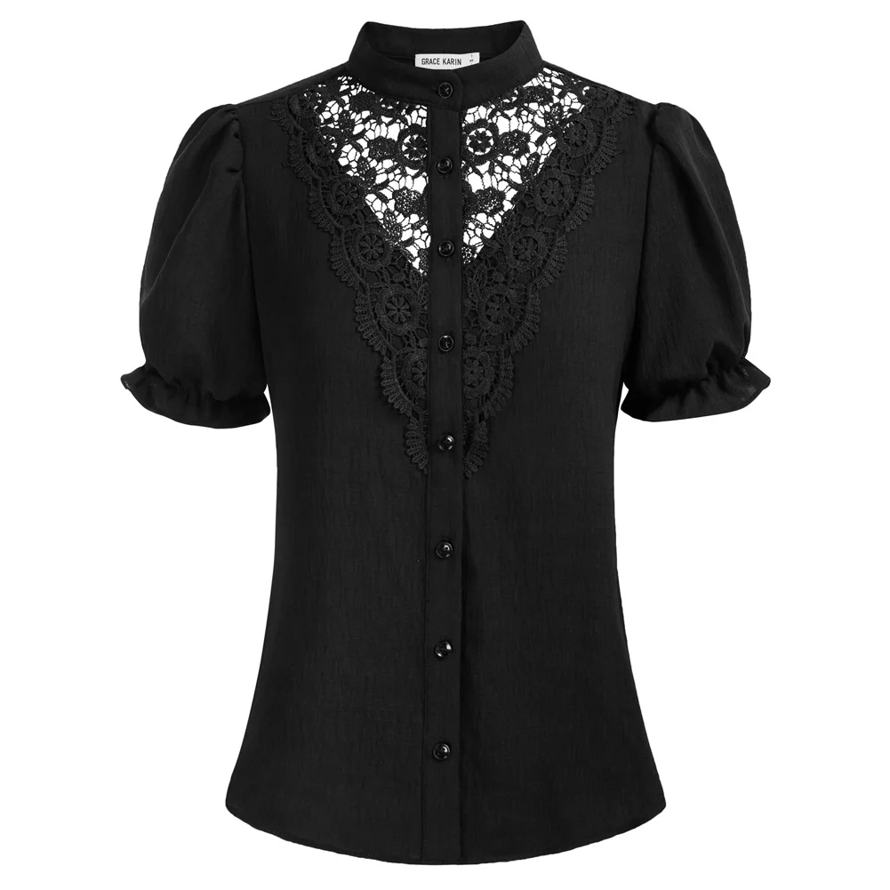 GK Blouses Femme Lace Patchwork Shirt Hollow Out Elegant Shirts Short Sleeve Button-Up Tops Stand Collar Summer New Blouse
GK Blouses Femme Lace Patchwork Shirt Hollow Out Elegant Shirts Short Sleeve Button-Up Tops Stand Collar Summer New Blouse