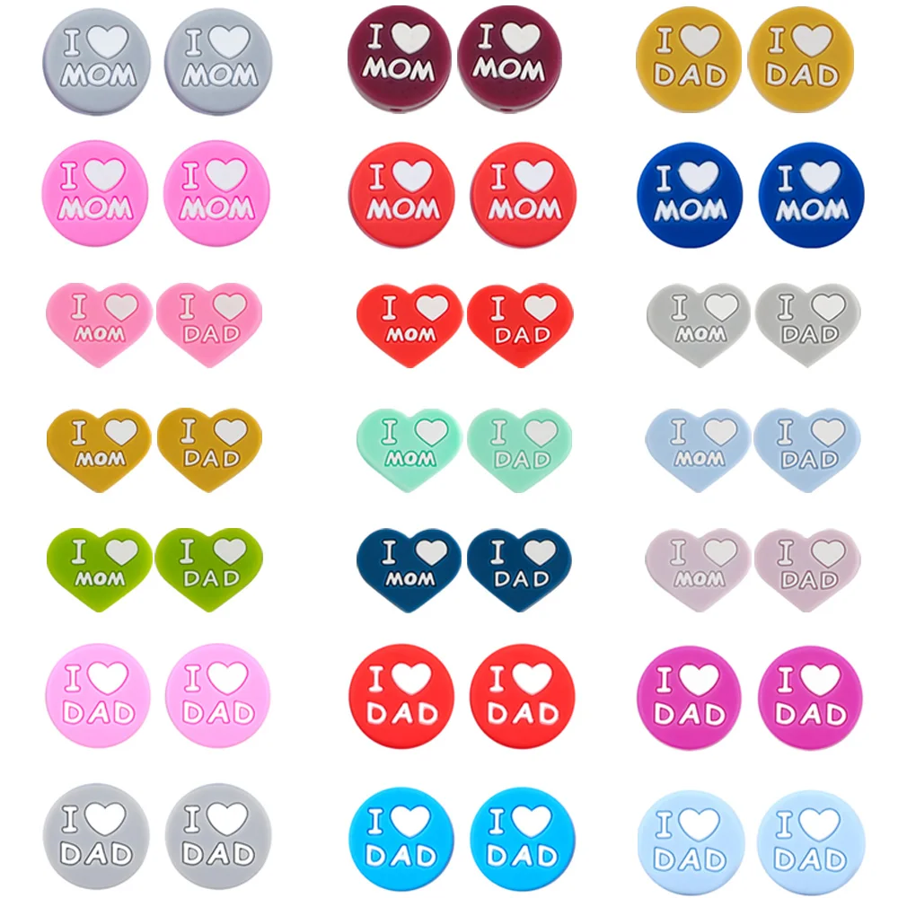 10pcs I Love Dad/Mom Round Silicone Beads Heart Silicone Bead Food Grade For Jewellery Making DIY Pacifier Chain Accessories
10pcs I Love Dad/Mom Round Silicone Beads Heart Silicone Bead Food Grade For Jewellery Making DIY Pacifier Chain Accessories